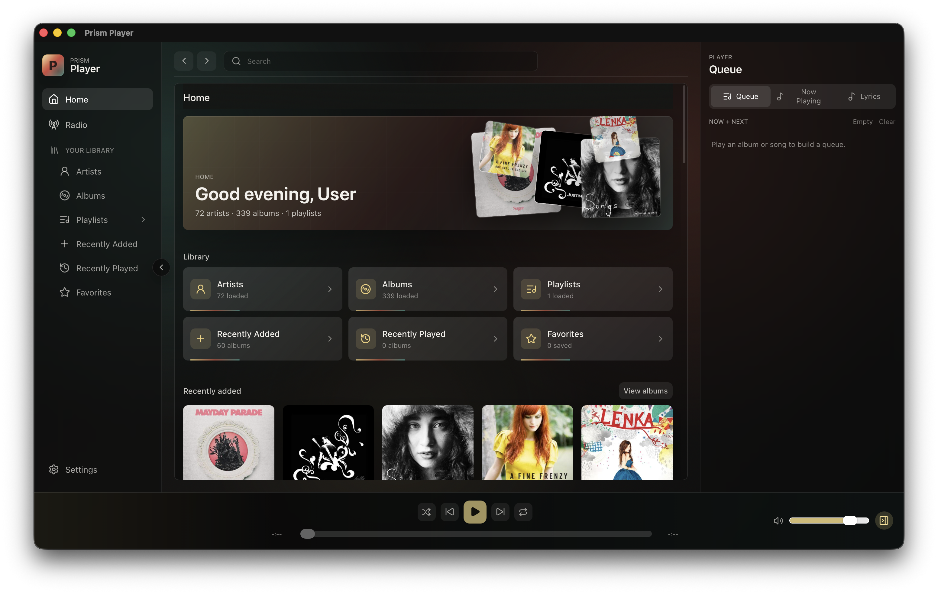 Prism Player library screen